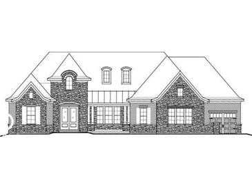 Two-story home with stone and brick exterior, large windows and a three-car garage at 9878 Win Star Ct, Fishers, IN 46040