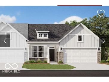 Two-story craftsman style home with white siding, brick accents, and a two-car garage at 9711 Palermo Ave, Indianapolis, IN 46239