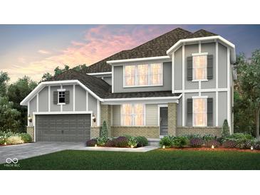 Two-story house with gray siding, a gray roof, and a landscaped lawn at 6345 Stone Side Dr, Plainfield, IN 46168