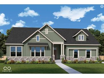 Two-story craftsman style home with gray siding, stone accents, and landscaping at 15915 Bellows Dr, Fishers, IN 46040