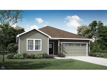 Charming single-story home featuring horizontal siding, an attached two-car garage, and a well-manicured front lawn at 11808 Vale St, Indianapolis, IN 46235
