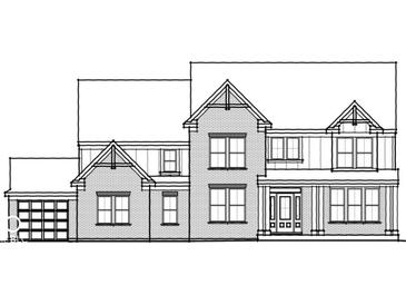 Detailed architectural rendering of a two-story brick home with prominent gables and covered front porch at 6783 Renoir Way, Avon, IN 46123