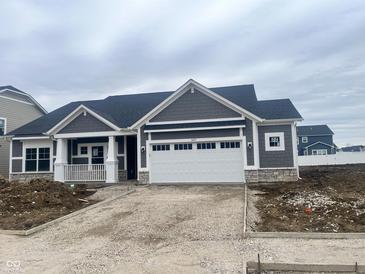 Charming single-story home featuring gray siding, white trim, and an attached two-car garage at 3687 Thomas Jefferson Ct, Westfield, IN 46074