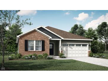 Charming single-Gathering home with brick accents, a well-manicured lawn, and a two-car garage at 11609 Hartwell St, Indianapolis, IN 46235