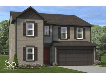 Charming two-story home with a brown exterior, shutters, and a two-car garage at 8726 Hollander Dr, Camby, IN 46113