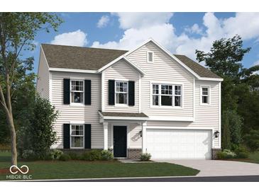 Charming two-story home featuring a classic design with white siding and black shutters at 3941 Highcrest Rd, Indianapolis, IN 46239