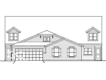 Detailed architectural drawing shows the brick facade, garage, and shuttered windows at 7421 Broadview Ln, McCordsville, IN 46055