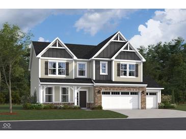 Charming two-story home featuring a brick-accented garage, neutral siding, and stylish gable details at 7076 Portico Ln, McCordsville, IN 46055