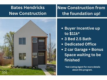 New construction home boasts a modern design with sleek lines and a well-manicured lawn at 315 E Minnesota St, Indianapolis, IN 46225