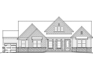 Detailed rendering of the new home's exterior elevation with stone accents, shingles, and covered entryway at 11848 Sage Creek Bnd, Fishers, IN 46037