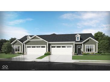 Charming duplex with two-car garages, dark roof, dormers, green siding, and well-manicured lawns at 2856 Piper Pl, Plainfield, IN 46168