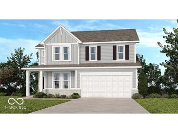 Charming two-story home features a covered porch, two-car garage, and neutral color palette at 288 Commodore Dr, Pittsboro, IN 46167