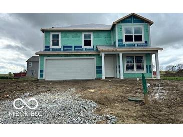 New two-story home featuring a two-car garage, covered entry, and modern architectural details at 11272 N Quillow Way, Monrovia, IN 46157