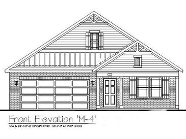 Detailed black and white rendering of a one-story home featuring a brick facade and a prominent front-facing garage at 2668 Nampa Dr, Whitestown, IN 46075