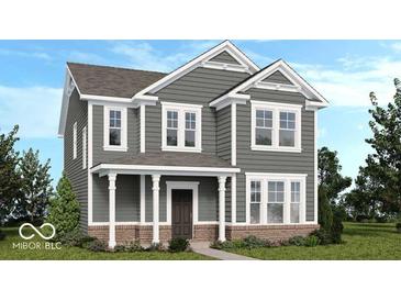 Charming two-story home featuring gray siding, white trim, and a welcoming front porch at 9234 Anthem Ave, Plainfield, IN 46168