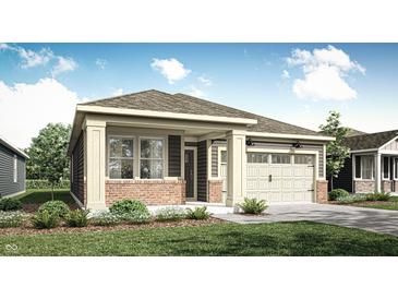 Charming single-story home with a brick facade, covered entry, and well-manicured lawn at 19445 Boulder Brook Ln, Westfield, IN 46074