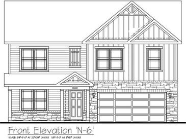 Illustration of a charming two-story home displaying stone accents and a double-car garage at 7517 Big Bend Blvd, Camby, IN 46113