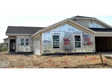 View of a house under construction with visible weather barriers and windows at 7338 Broadview Ln, McCordsville, IN 46055