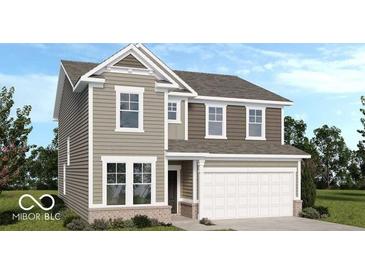 Charming two-story home with neutral siding, white trim, and an attached two-car garage at 4785 E Shadowbrook Dr, Camby, IN 46113