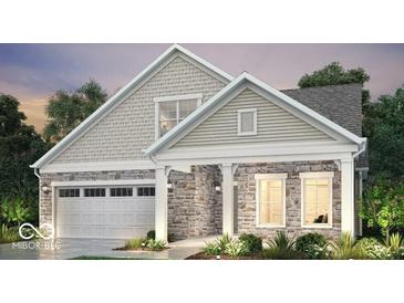 Beautiful home with a stone facade, white trim, and attached two car garage at 14877 Higgins Dr, Westfield, IN 46074