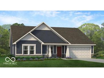 Charming single-Gathering home featuring a two-car garage, landscaped front yard, and inviting entrance at 284 N Bur Oak Dr, Mooresville, IN 46158