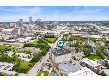 Stunning aerial view of a city condo with a beautiful skyline backdrop at 435 Virginia Ave # 101, Indianapolis, IN 46203