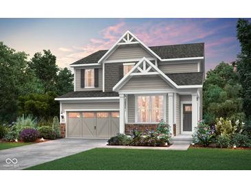 Charming two-story home with gray siding, gabled roof, and a well-manicured lawn showcasing curb appeal at 6851 Jacone Dr, Brownsburg, IN 46112
