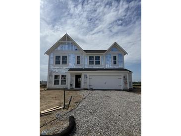New two-story home under construction featuring a two-car garage and modern architectural details at 741 Oakleaf Dr, Greenfield, IN 46140