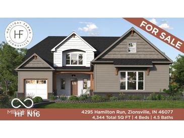 Beautiful new construction home featuring a two-car garage and well-manicured lawn for sale at 4295 Hamilton Run, Zionsville, IN 46077