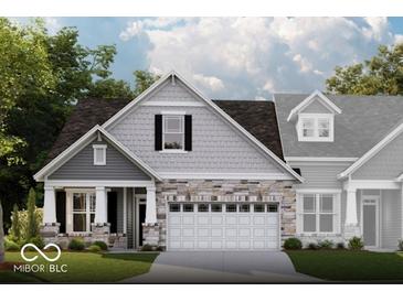 Charming two-story home with stone accents and a covered front porch providing curb appeal at 7601 Bluegill Dr, Noblesville, IN 46062