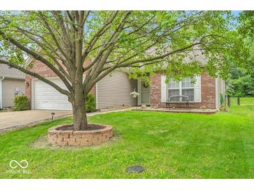 Charming single-story home with well-manicured lawn, mature shade tree, and inviting brick accents at 8315 Exton Rd, Indianapolis, IN 46239