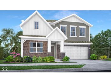 Charming two-story home with brick and gray siding, a covered entry, and an attached two-car garage at 19820 Moorpark Lndg, Noblesville, IN 46062