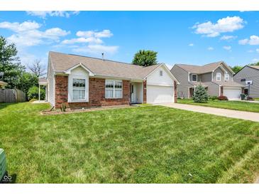 Charming single-story brick home with a well-maintained lawn and attached garage at 8038 Sydney Ln, Avon, IN 46123
