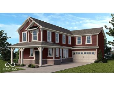 Charming two-story home with a covered front porch, gabled roof, and attached two-car garage at 15934 Meadow Frost Ct, Fishers, IN 46037