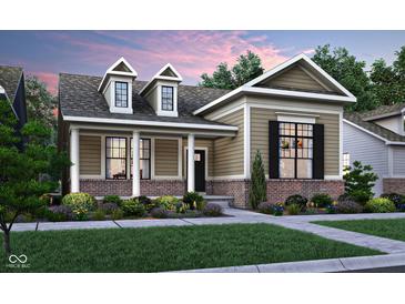 Charming home featuring a brick foundation, neutral siding, dormer windows and a welcoming front porch at 15352 Cardonia Rd, Fishers, IN 46037