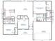Detailed floor plan featuring three bedrooms, two baths, living room, and garage with labeled dimensions at 2071 Friendship Dr, Paragon, IN 46166
