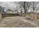 Large fenced backyard with table and benches and grassy area at 1433 E Fletcher Ave, Indianapolis, IN 46203