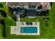 Aerial view of backyard featuring a swimming pool, patio, and lush landscaping at 11492 Hanbury Manor Blvd, Noblesville, IN 46060