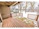 Wooden deck overlooking a snowy backyard with trees at 10555 E 400 S, Zionsville, IN 46077