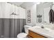 Bathroom featuring modern shower curtain, vanity, and decor at 778 Kingston Cir, Brownsburg, IN 46112