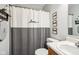 Bathroom featuring modern shower curtain, vanity, and decor at 778 Kingston Cir, Brownsburg, IN 46112