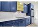 Modern kitchen with sleek blue cabinets, quartz countertops, and stainless steel appliances at 1218 Orange St, Indianapolis, IN 46203