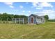 The exterior of a charming chicken coop with a fenced-in run and blue paint at 9083 W Koger Ln, Martinsville, IN 46151