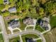 Overhead shot of three houses in a community with well-manicured lawns and circle driveways at 340 Beechwood Farm Ln, Indianapolis, IN 46260