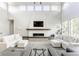 Bright, open living room with a modern fireplace, high ceilings, neutral decor, and large windows at 340 Beechwood Farm Ln, Indianapolis, IN 46260