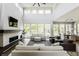 Bright living room with high ceilings, modern fireplace, plush seating, and large windows with a view at 340 Beechwood Farm Ln, Indianapolis, IN 46260