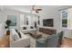 Stylish living room featuring comfortable seating, hardwood floors, natural light, and a modern entertainment center at 2434 N Pennsylvania St, Indianapolis, IN 46205