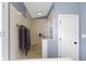 Clean bathroom with a glass block window inside the walk-in shower at 11633 Trail Ridge Pl, Zionsville, IN 46077