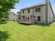 Expansive backyard with lush lawn and wooden deck for outdoor relaxation and entertaining at 1936 Broadmoor Ln, Columbus, IN 47203