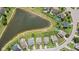 Community aerial view showcasing backyard pool amenities, landscaping, and tranquil pond at 3335 Hurst St, Whiteland, IN 46184